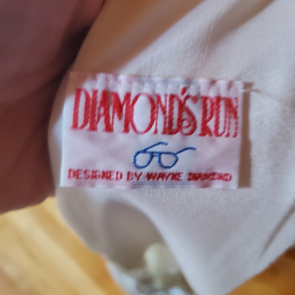 1970s Diamond's Run White &‎ Gold Metallic Lace Dre - Picture 6 of 6